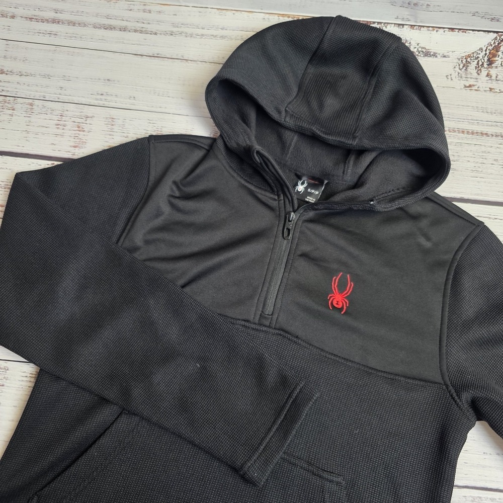 Spyder 1/4 Zip Pullover Racer Hoodie Mens Small Waffle Knit Fleece Pouch Pocket